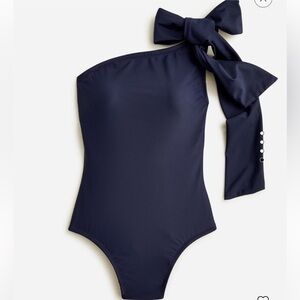 J. Crew one piece one shoulder navy bow detail swimsuit $118 NWT